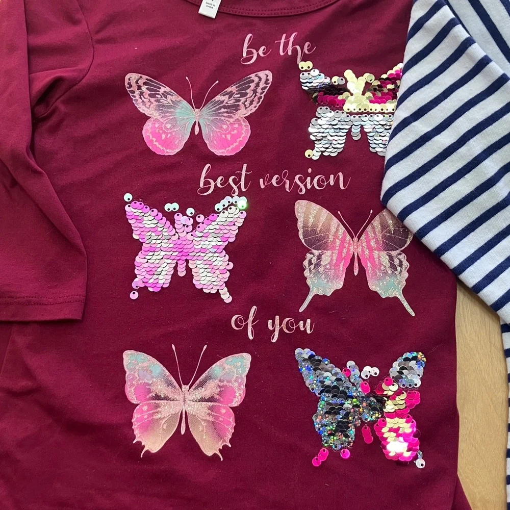 Butterfly‎ and Striped Kids Tops Set size 4 Carters and Belle du Jour